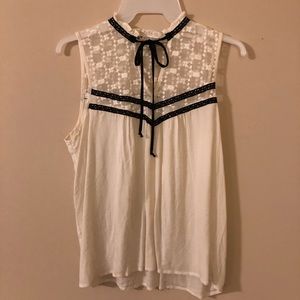 Jolt White Tie Neck Top With Black Detail